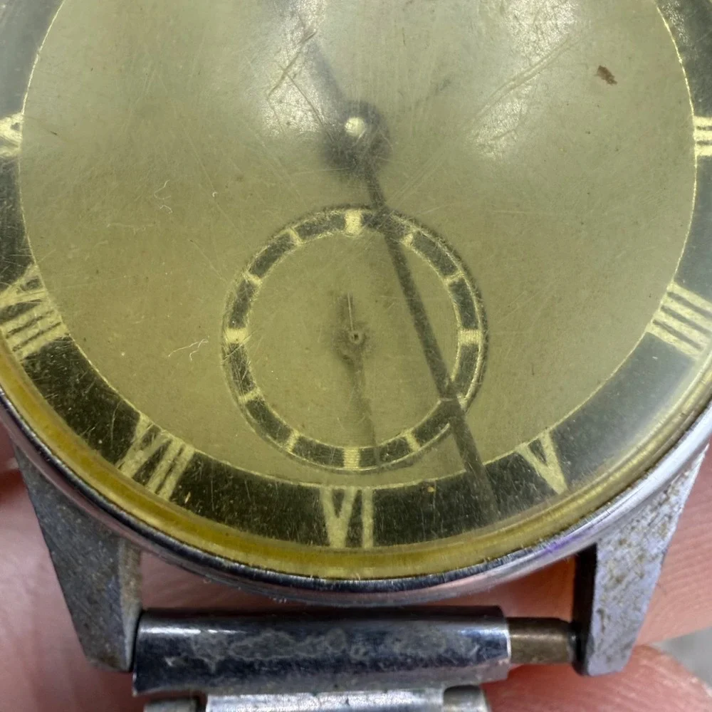 Vintage Medina Watch Military Silver Tone‎ Unique Band UNTESTED 9